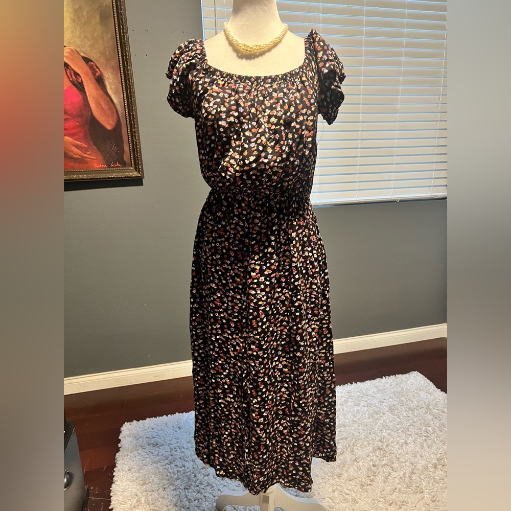 Kimchi Blue Black and Cream Maxi Sundress with Flutter Cap Sleeves